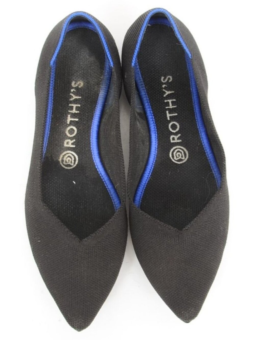 Rothy's Point II Flats Women's 9 Black Blue Colorblock Cushion Comfort Shoes